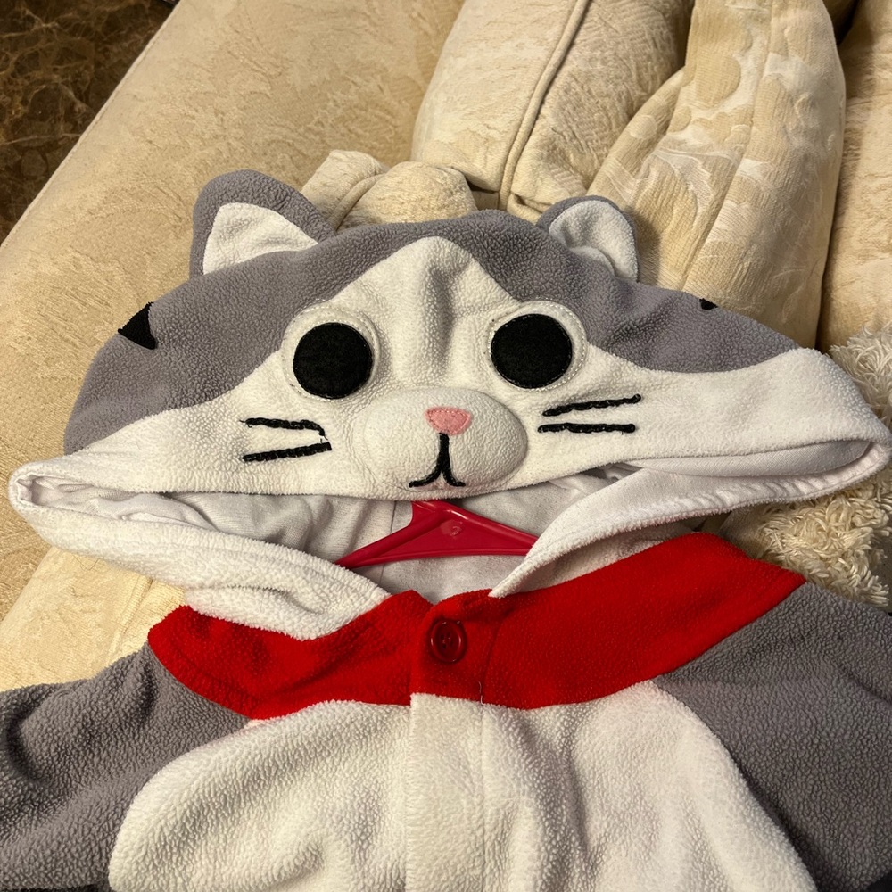 Grey and White Striped Cat/Neko Fleece Kigurumi Onesie